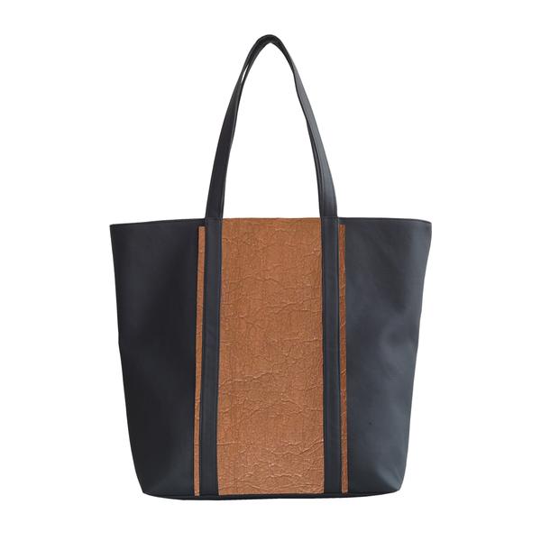 Sac cabas en cuir vegan de pomme noir et piñatex marron, fabriqué en France, maroquinerie vegan et éthique camille