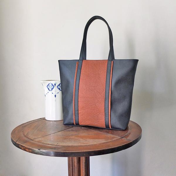 Sac cabas en cuir vegan de pomme noir et piñatex marron, fabriqué en France, maroquinerie vegan et éthique camille