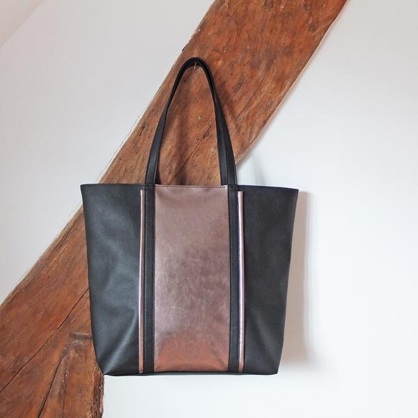 Sac cabas en cuir vegan de pomme noir et piñatex marron, fabriqué en France, maroquinerie vegan et éthique camille